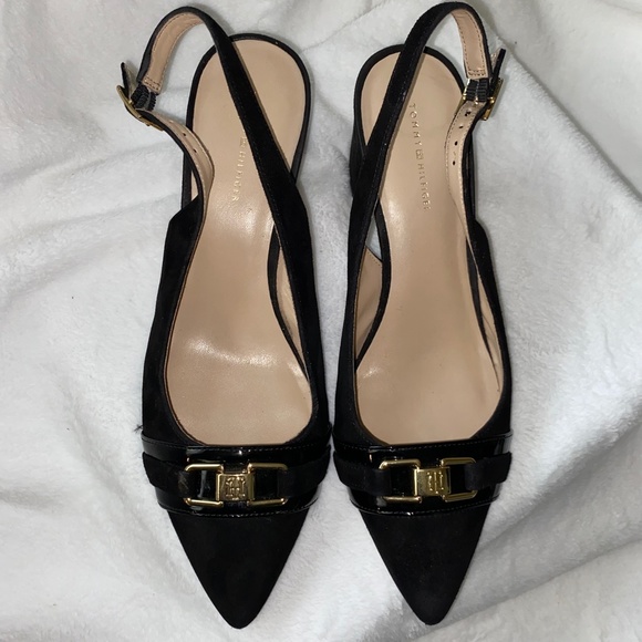 Tommy Hilfiger Black Suede Sling Back Pump Heels - Picture 2 of 12